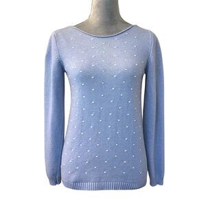 Benedetta B Women's Cashmere Wool Blue Polka Dot Sweater Boat Neck Size S